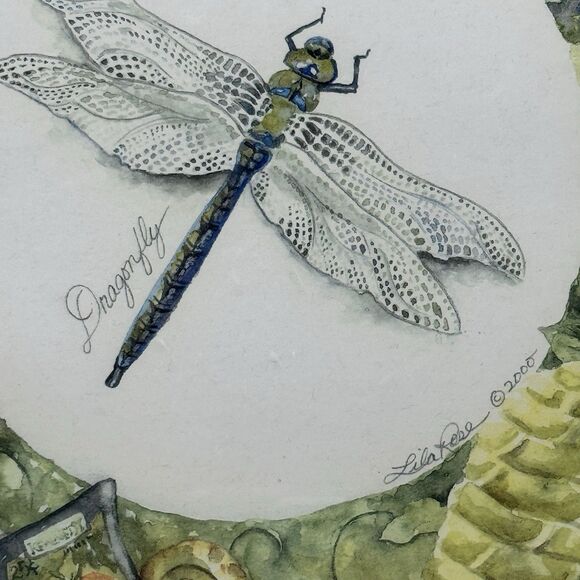 2000 Distressed Square Framed Lila Rose Dragonfly Print Cottagecore Gardens 10.5 - Picture 2 of 7